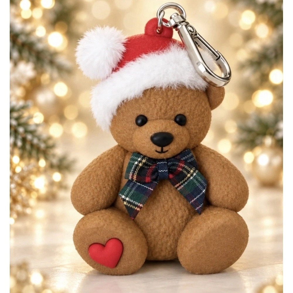 Bath & Body Works Festive Teddy Bear PocketBac Holder Christmas Santa Hat Plaid